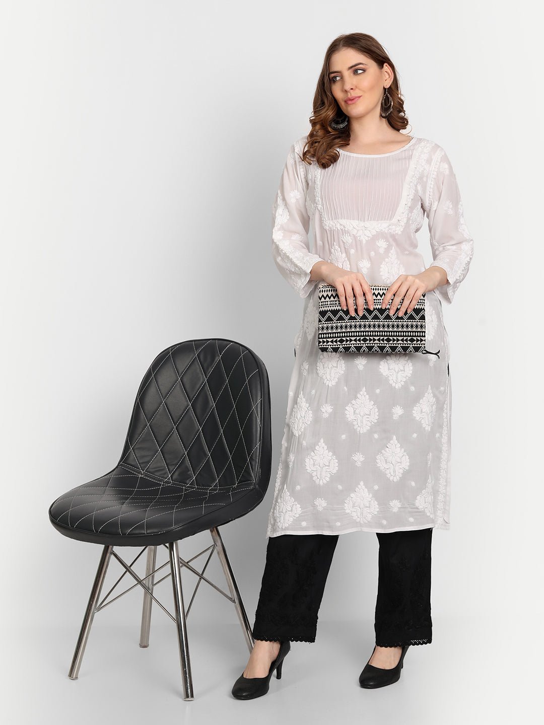 Women Chikankari Hand Embroidered Palazzo Cotton Black - Indiankala4u