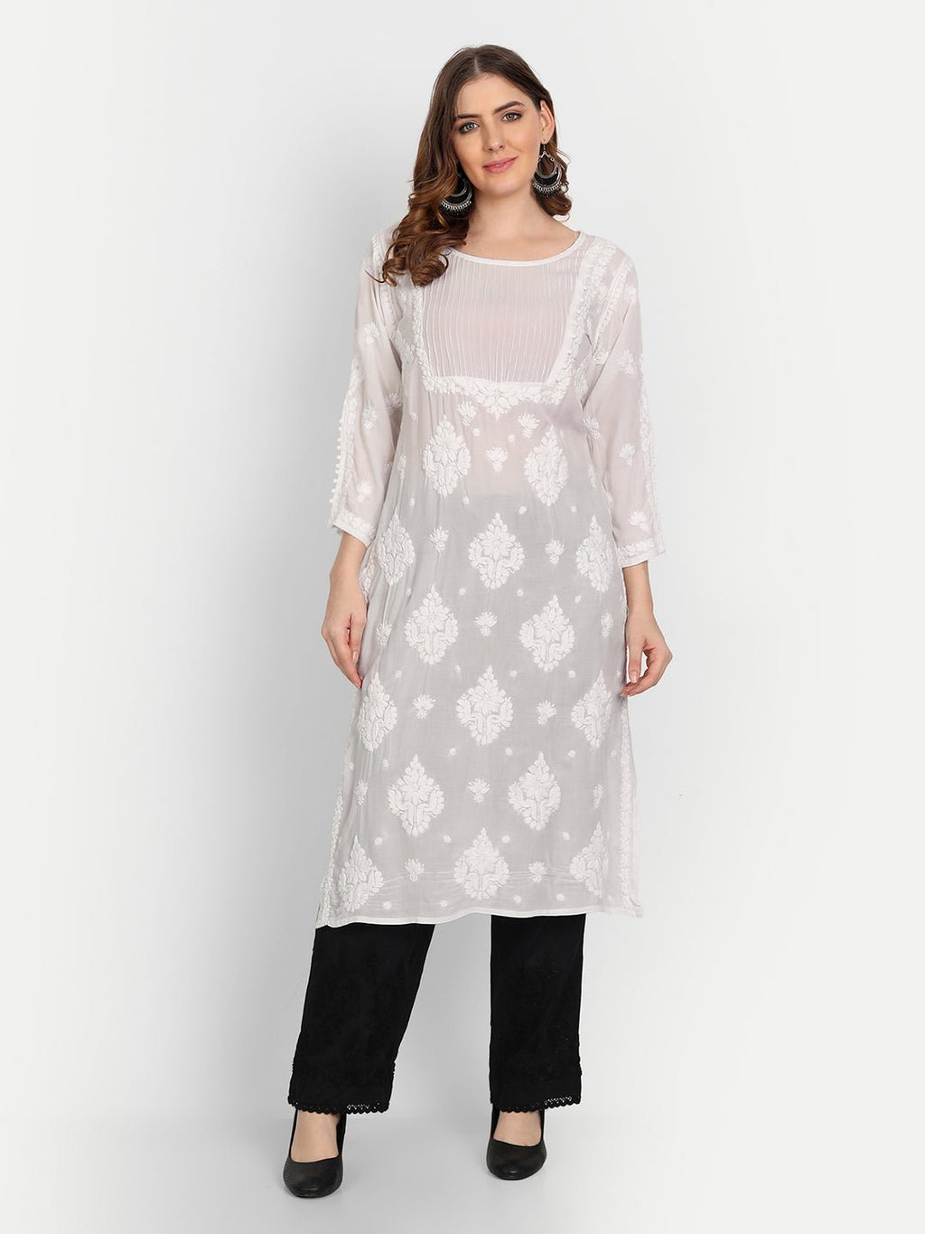 Women Chikankari Hand Embroidered Palazzo Cotton Black - Indiankala4u